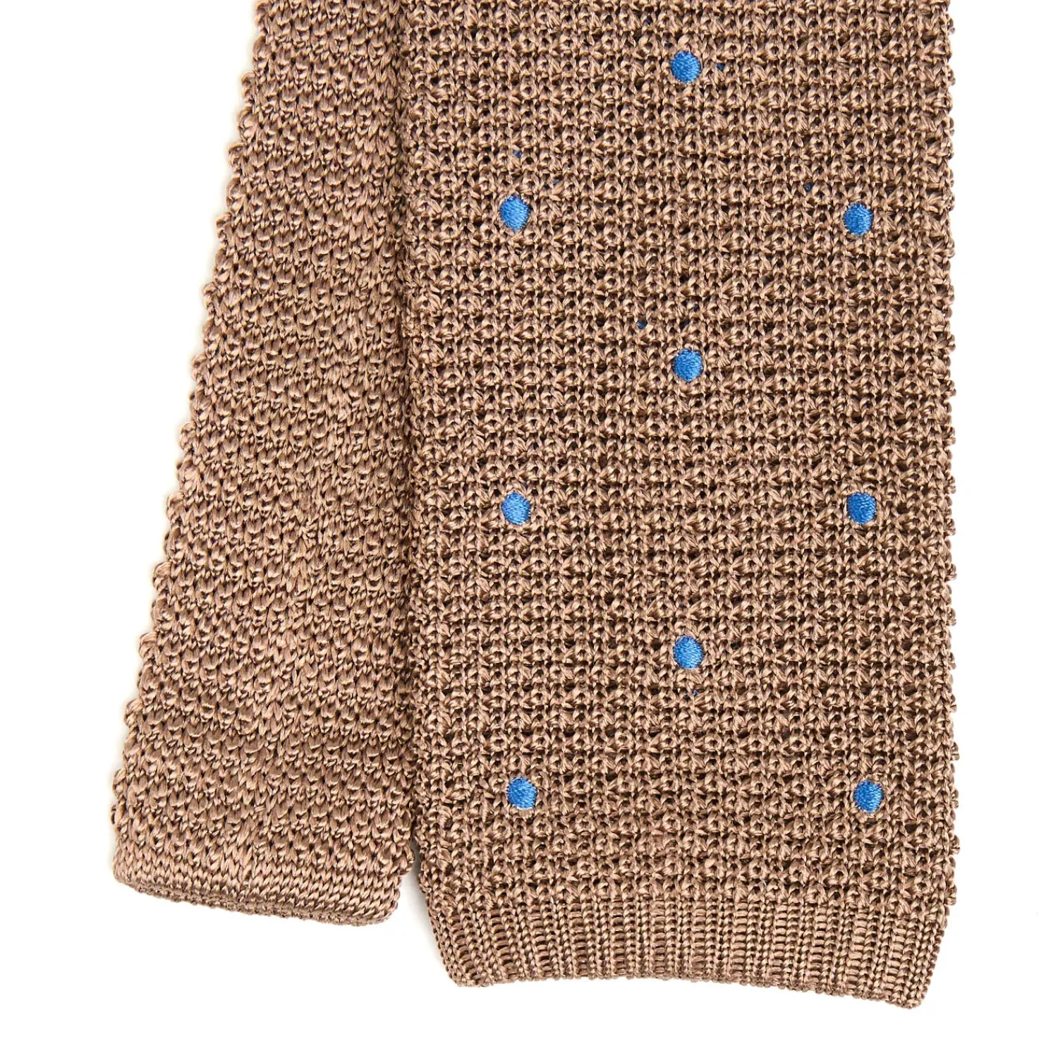 E.Marinella CRAVATTE|Cravatte In Garza E Tricot|CRAVATTA TRICOT IN SETA BEIGE Pois azzurro