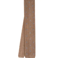 E.Marinella CRAVATTE|Cravatte In Garza E Tricot|CRAVATTA TRICOT IN SETA BEIGE Pois azzurro