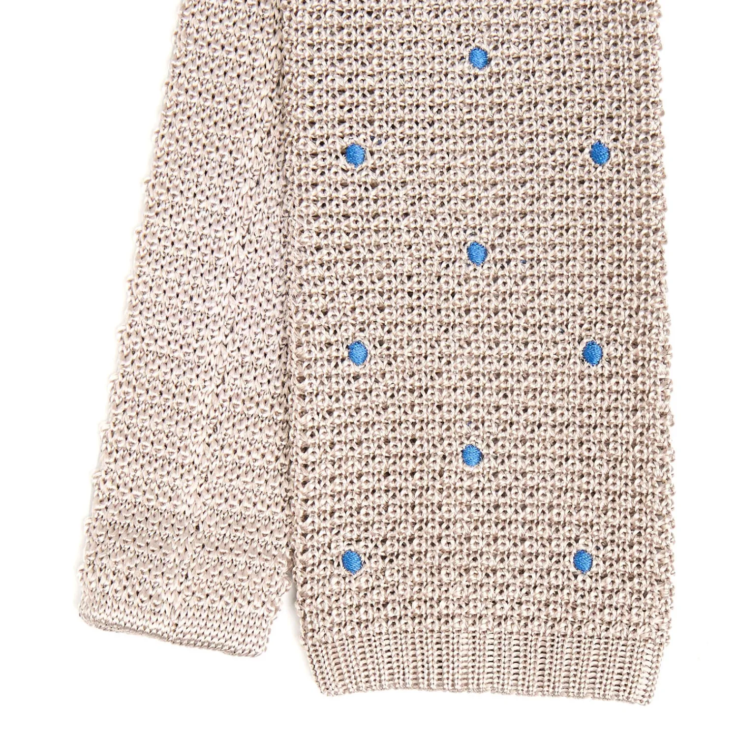 E.Marinella CRAVATTE|Cravatte In Garza E Tricot|CRAVATTA TRICOT IN SETA BEIGE Pois blu