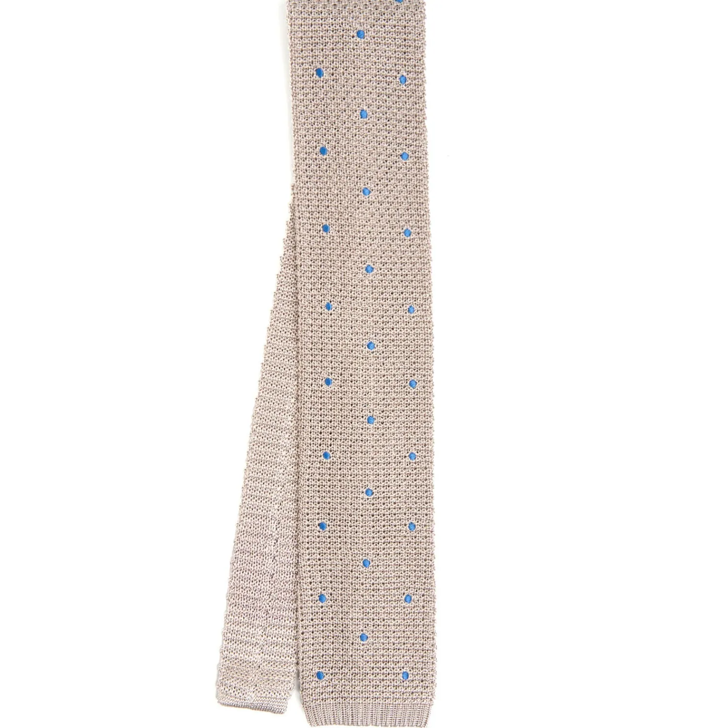 E.Marinella CRAVATTE|Cravatte In Garza E Tricot|CRAVATTA TRICOT IN SETA BEIGE Pois blu