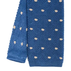 E.Marinella CRAVATTE|Cravatte In Garza E Tricot|CRAVATTA TRICOT IN SETA BLU Pois beige