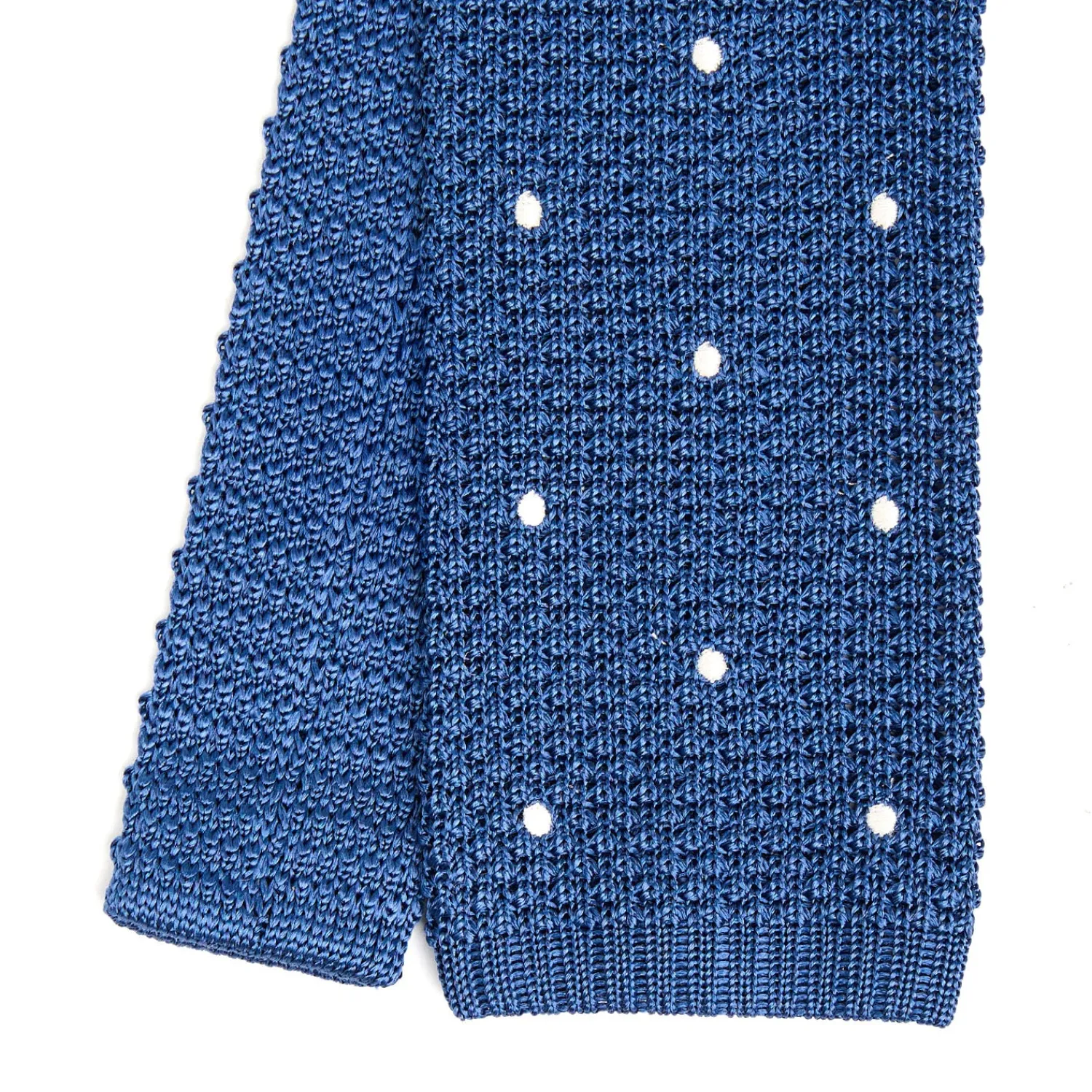 E.Marinella CRAVATTE|Cravatte Pois|CRAVATTA TRICOT IN SETA BLU Pois beige