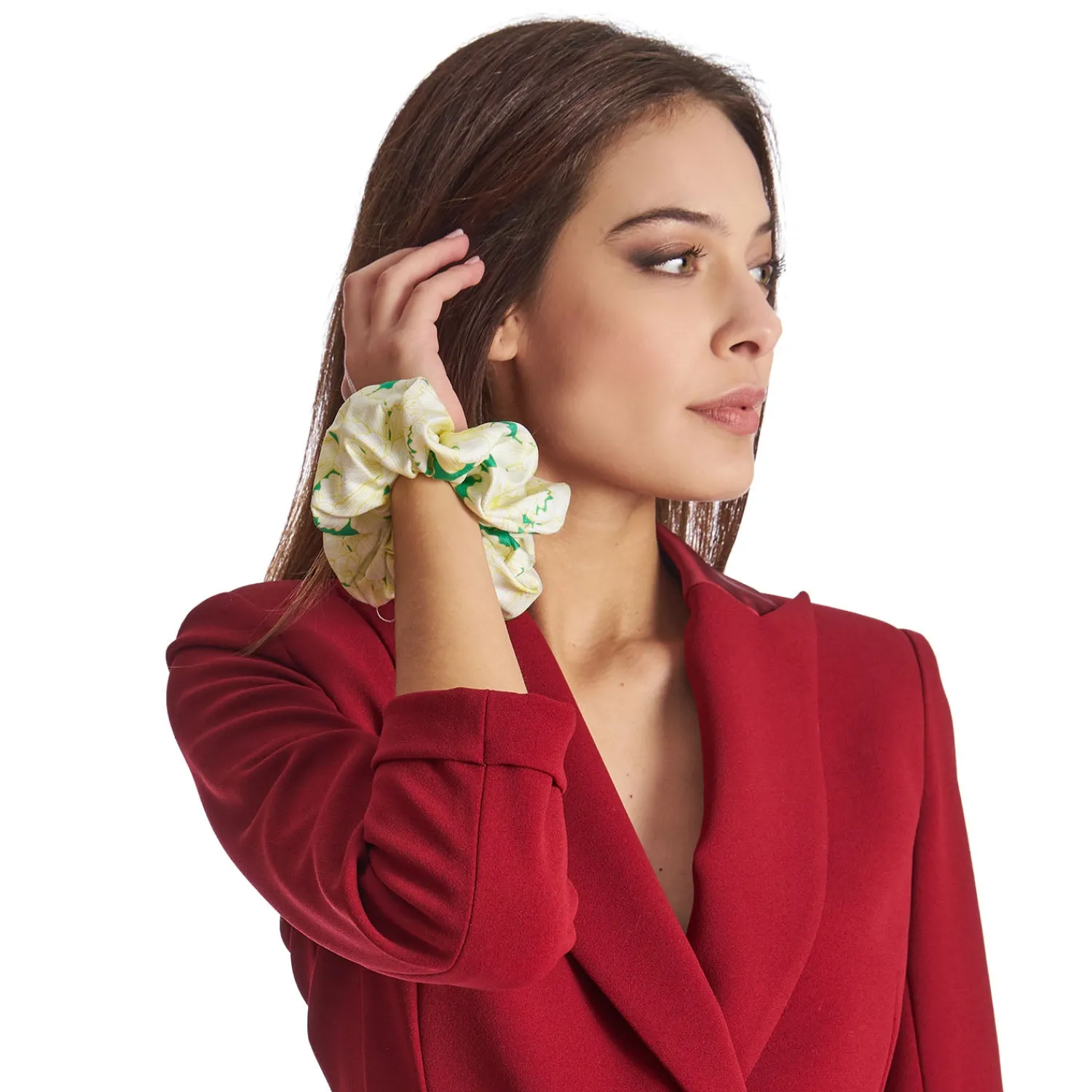 E.Marinella Fasce Ed Elastici Per Capelli|ELASTICO PER CAPELLI IN SETA VERDE Fantasia floreale