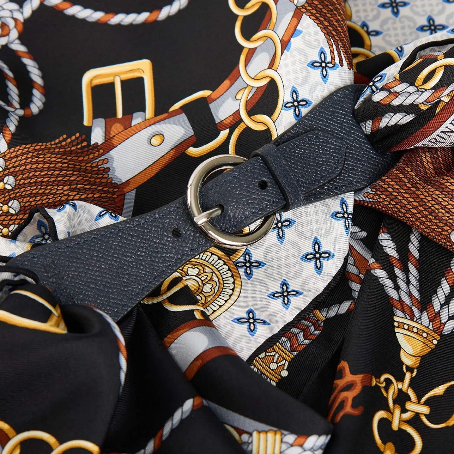 E.Marinella Ferma Foulard|FERMAFOULARD IN PELLE BLU SCURO Con fibbia argentata