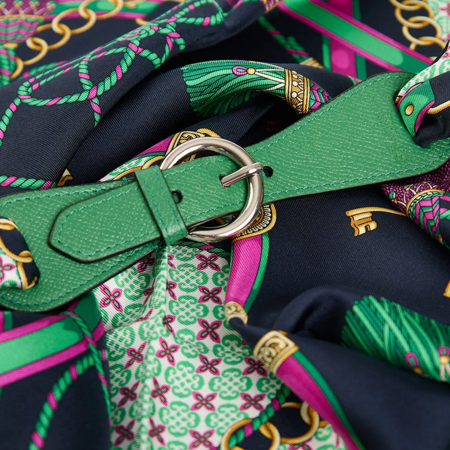 E.Marinella Ferma Foulard|FERMAFOULARD IN PELLE VERDE Con fibbia argentata