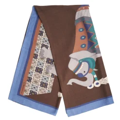 E.Marinella Sciarpe Invernali|FOULARD BLUETTE E MARRONE SCURO IN LANA Motivo etnico