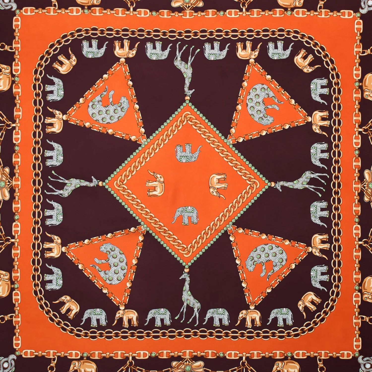 E.Marinella FOULARD|FOULARD IN SETA 90 ARANCIONE Elefanti portafortuna