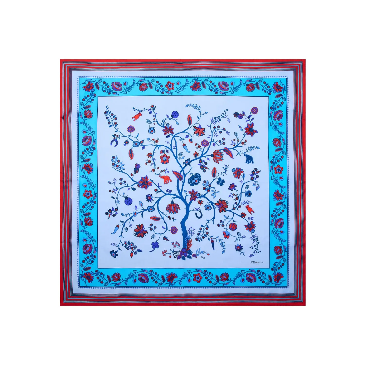 E.Marinella FOULARD|FOULARD IN SETA 90 AZZURRO L'albero della vita