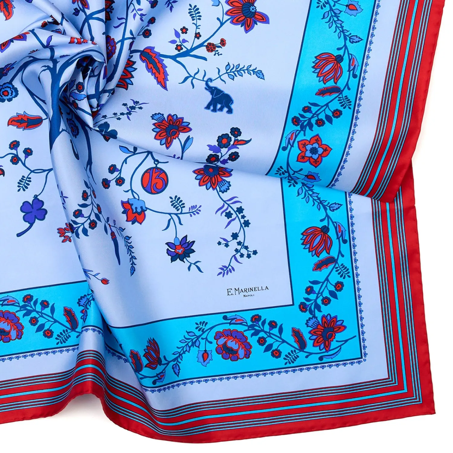 E.Marinella FOULARD|FOULARD IN SETA 90 AZZURRO L'albero della vita