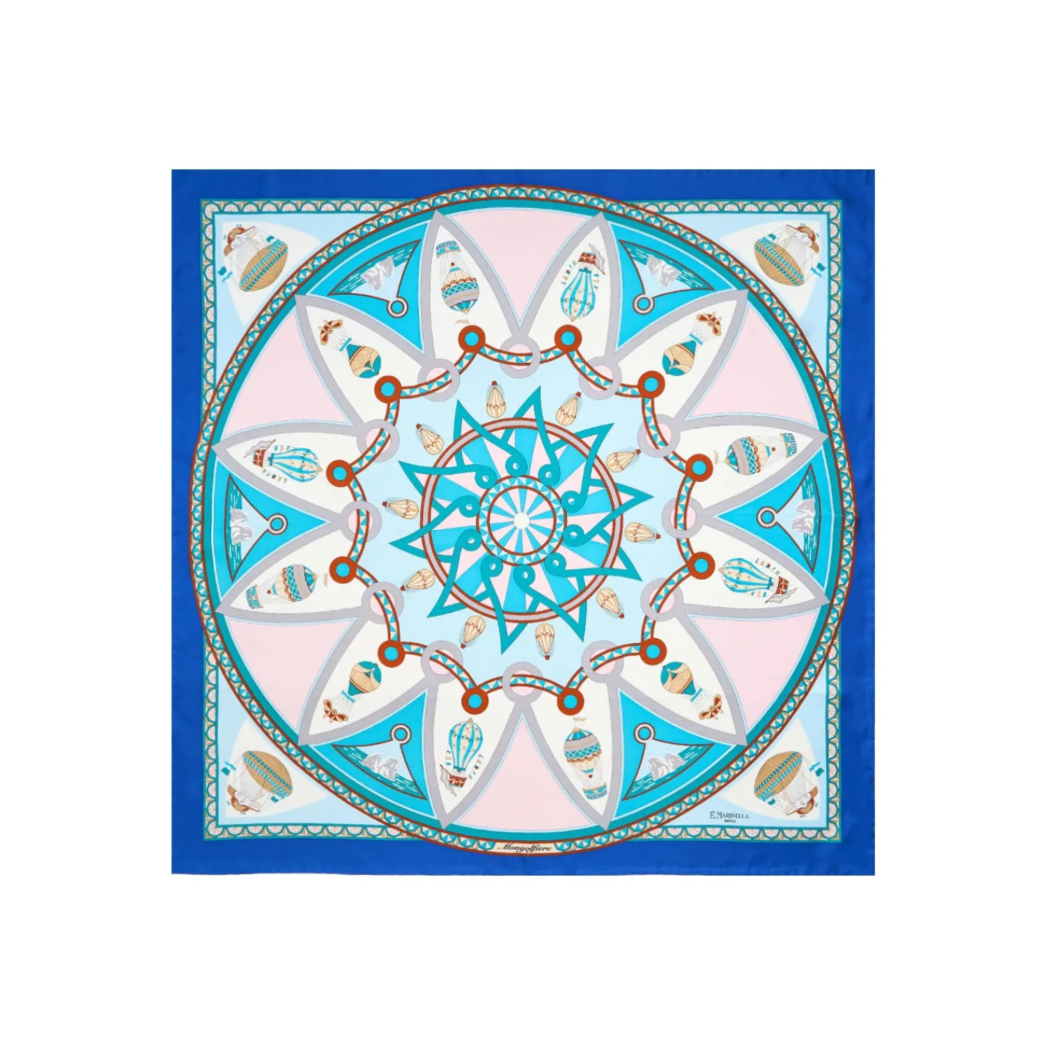 E.Marinella FOULARD|FOULARD IN SETA 90 BLU Le mongolfiere