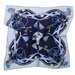 E.Marinella FOULARD|FOULARD IN SETA 90 BLU Microfantasia, nappine e chiavi