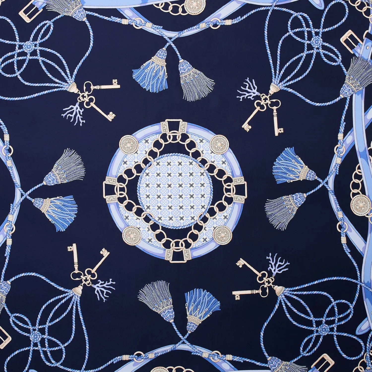E.Marinella FOULARD|FOULARD IN SETA 90 BLU Microfantasia, nappine e chiavi