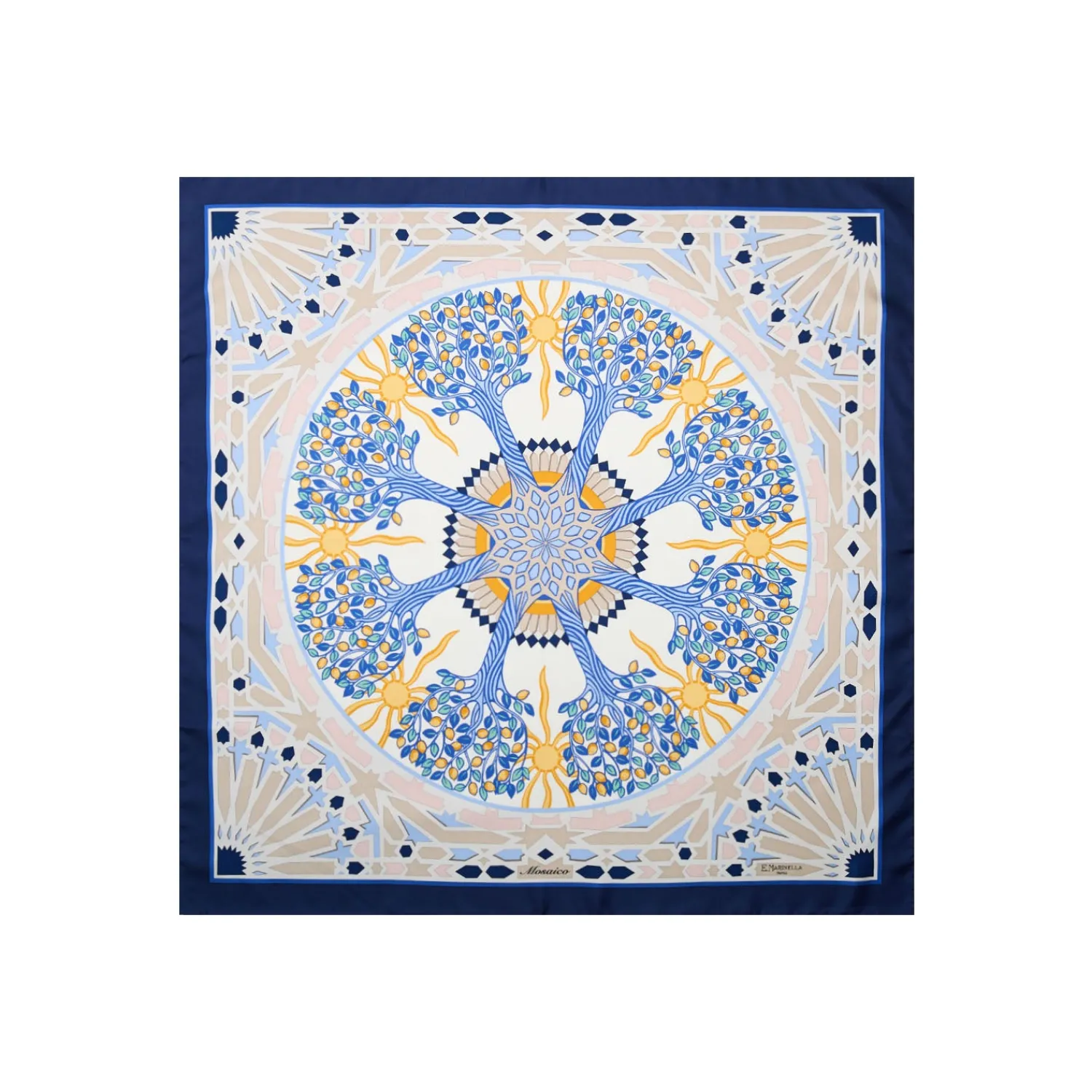 E.Marinella FOULARD|FOULARD IN SETA 90 BLU Mosaico