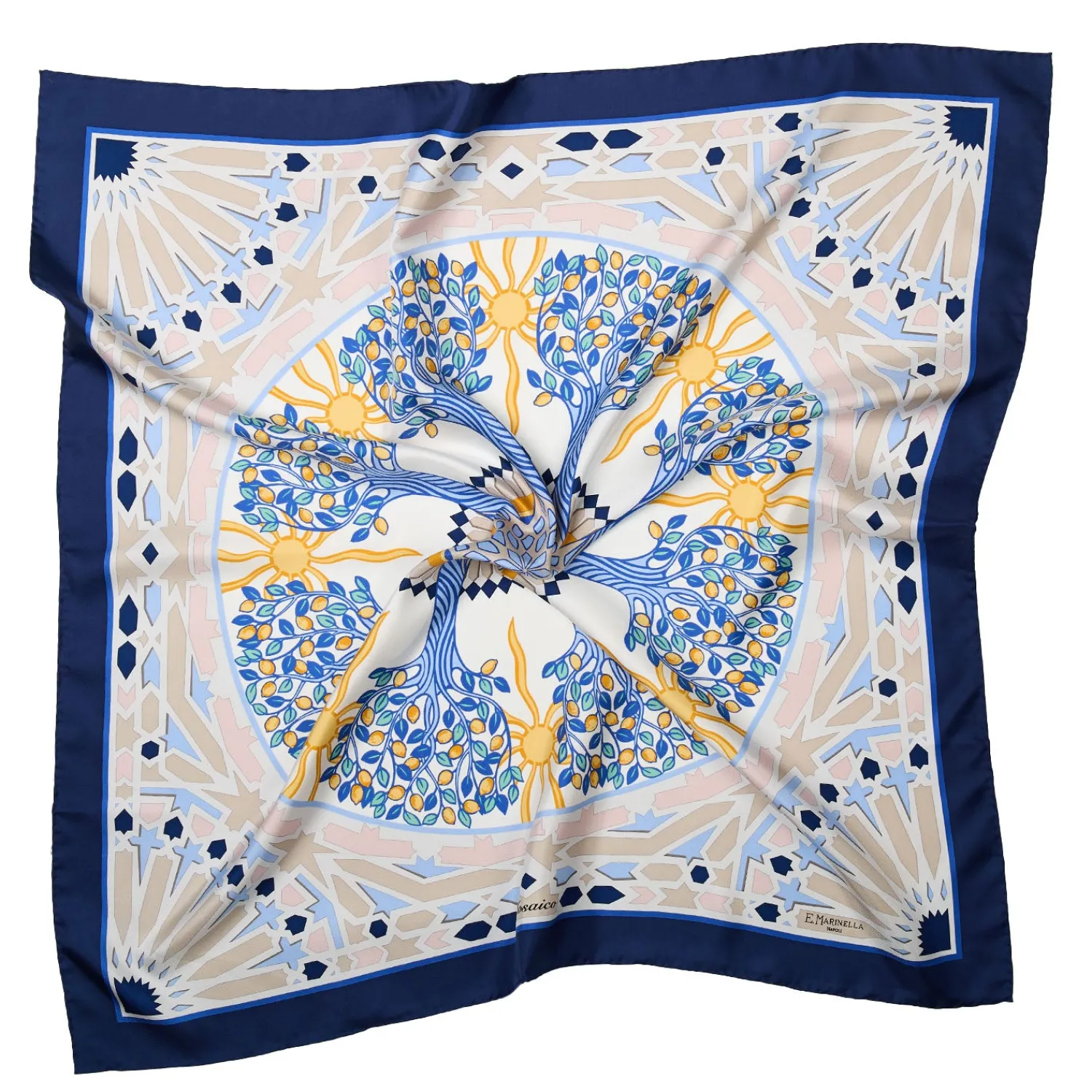 E.Marinella FOULARD|FOULARD IN SETA 90 BLU Mosaico