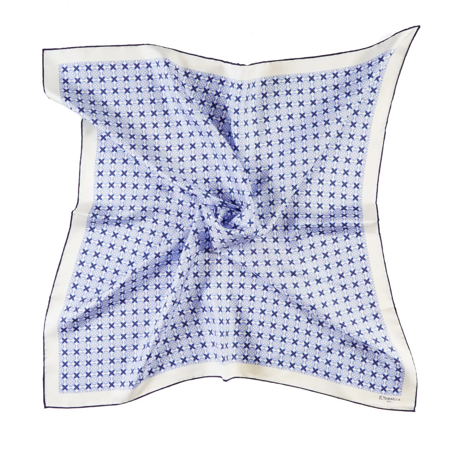E.Marinella FOULARD|FOULARD IN SETA 90 BLU Small flower ispiration
