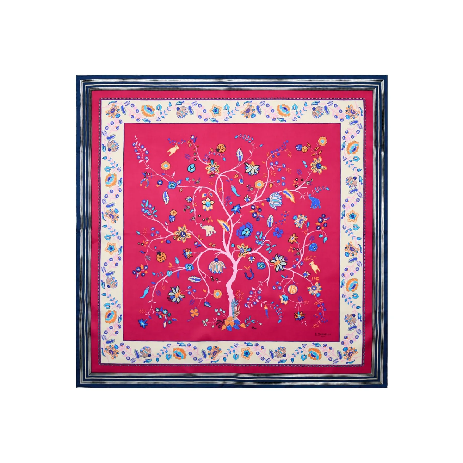 E.Marinella FOULARD|FOULARD IN SETA 90 FUCSIA L'albero della vita