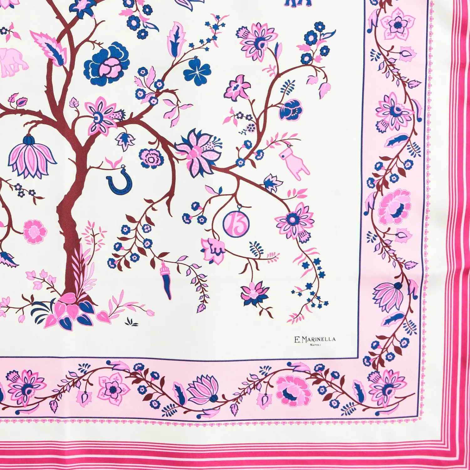 E.Marinella FOULARD|FOULARD IN SETA 90 FUCSIA L'albero della vita