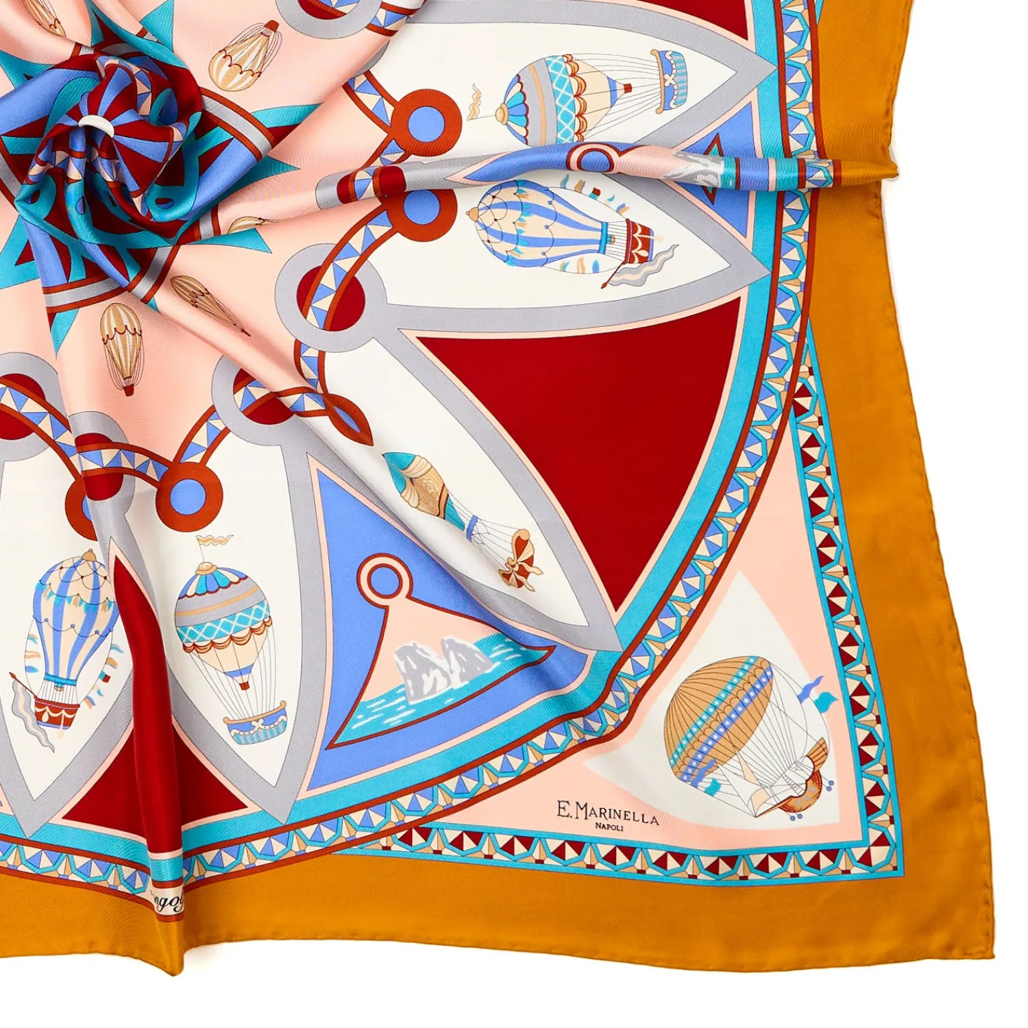 E.Marinella FOULARD|FOULARD IN SETA 90 GIALLO Le mongolfiere