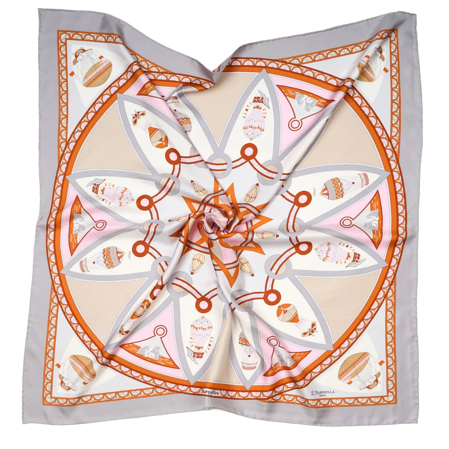 E.Marinella FOULARD|FOULARD IN SETA 90 GRIGIO CHIARO Le mongolfiere