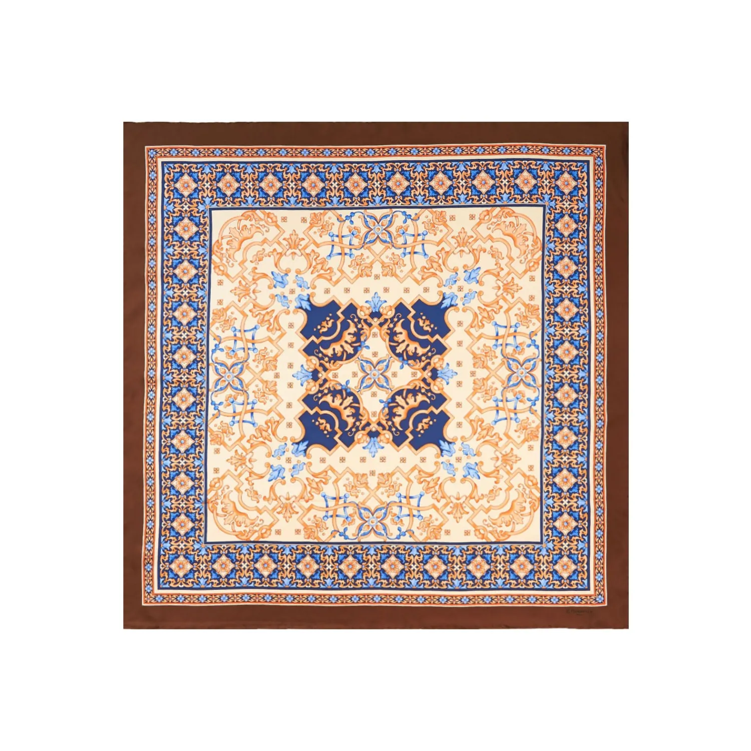 E.Marinella FOULARD|FOULARD IN SETA 90 MARRONE CHIARO Maiolica mediterranea