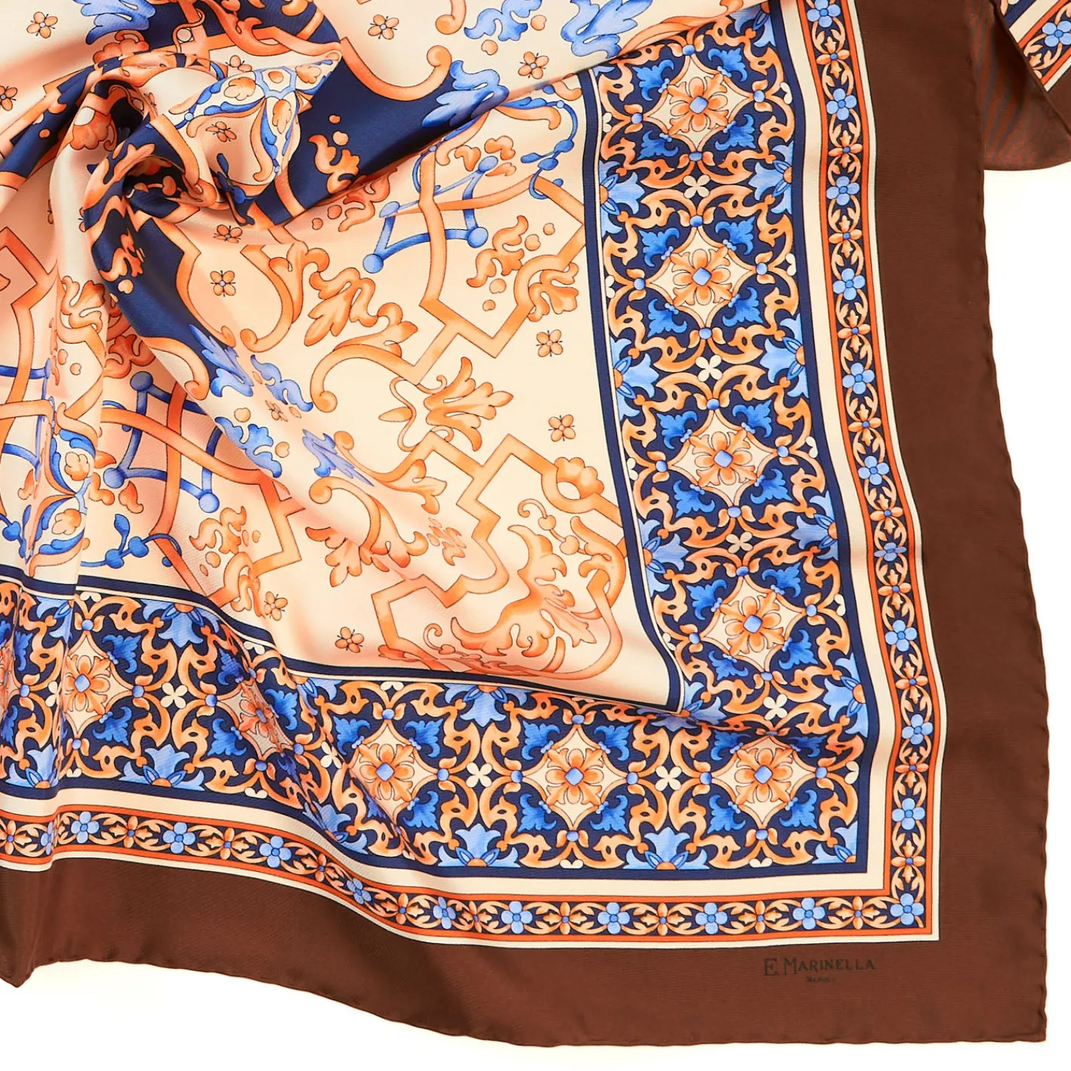 E.Marinella FOULARD|FOULARD IN SETA 90 MARRONE CHIARO Maiolica mediterranea