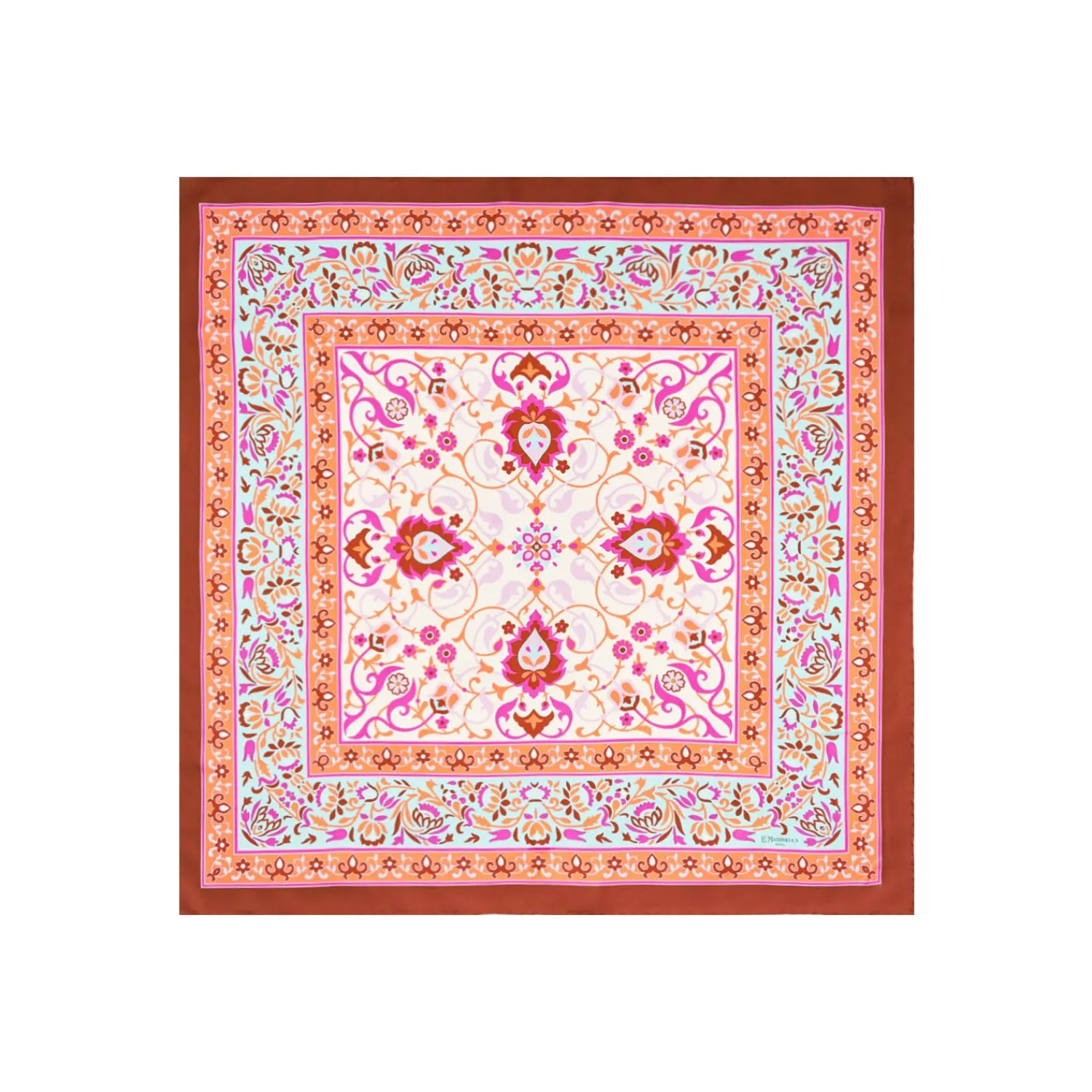 E.Marinella FOULARD|FOULARD IN SETA 90 MARRONE Motivo damascato