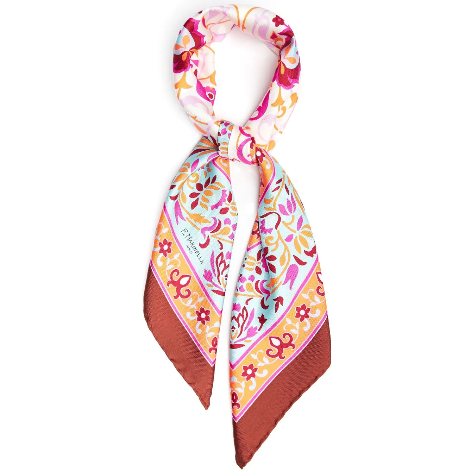 E.Marinella FOULARD|FOULARD IN SETA 90 MARRONE Motivo damascato
