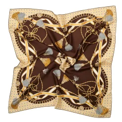 E.Marinella FOULARD|FOULARD IN SETA 90 MARRONE SCURO Microfantasia, nappine e chiavi