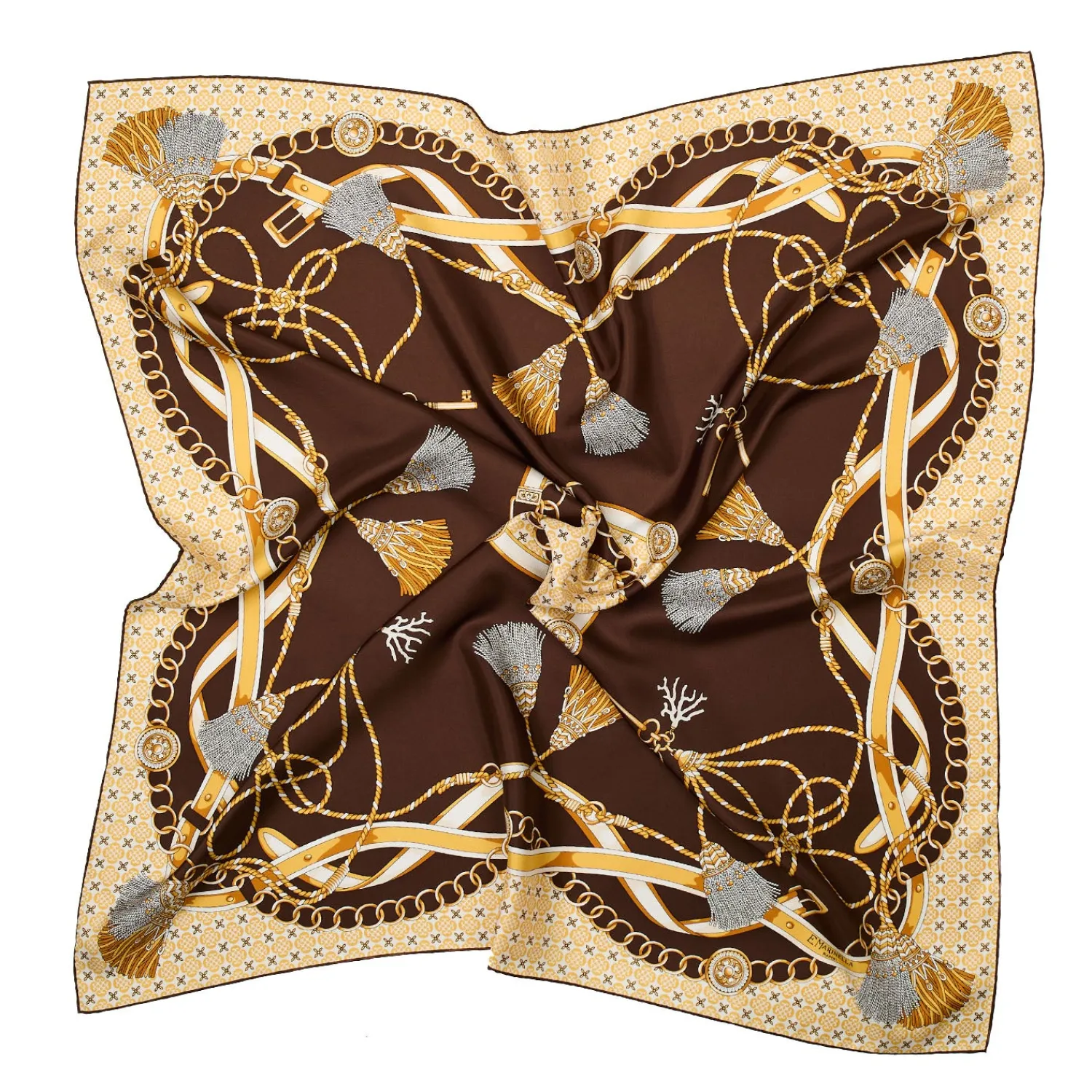 E.Marinella FOULARD|FOULARD IN SETA 90 MARRONE SCURO Microfantasia, nappine e chiavi