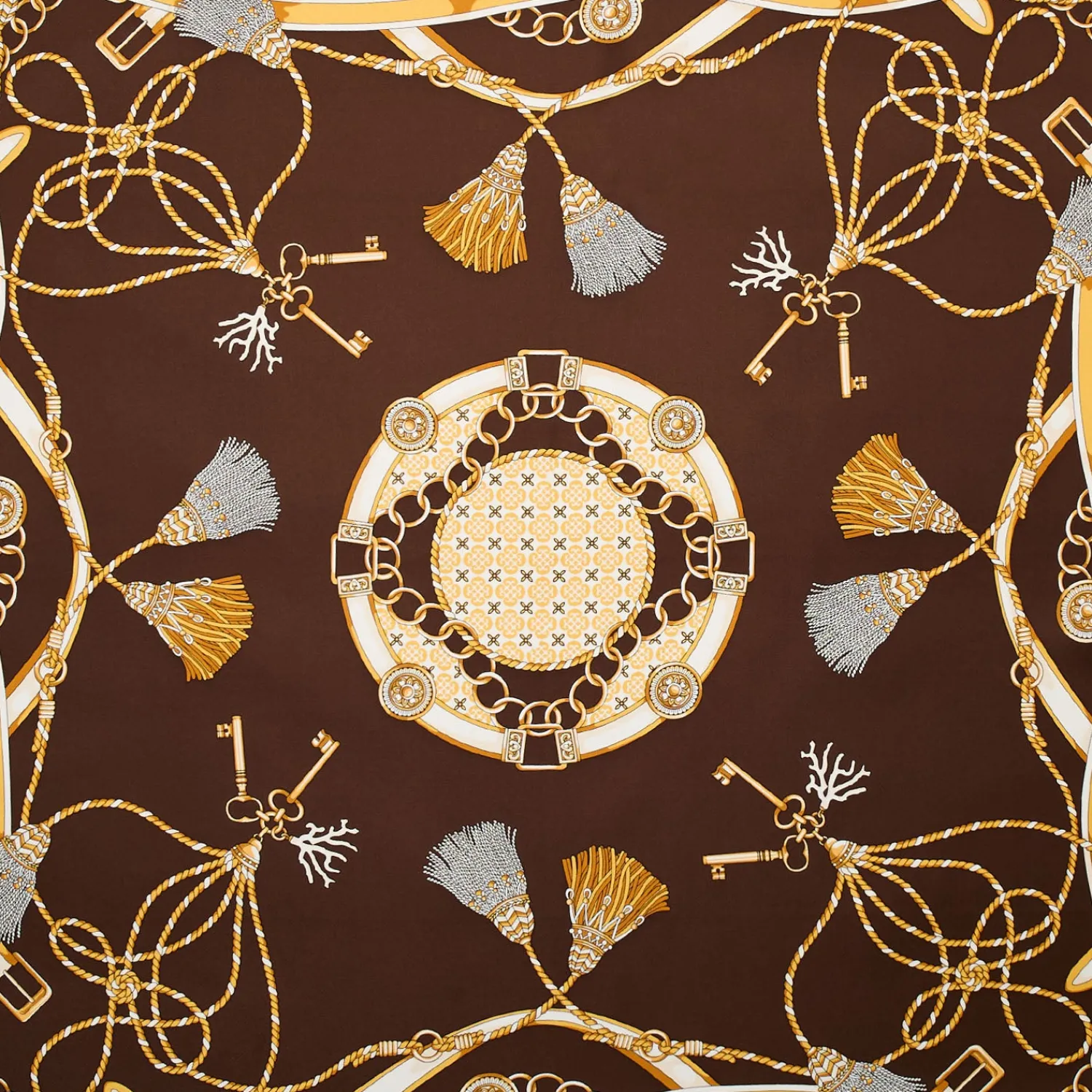 E.Marinella FOULARD|FOULARD IN SETA 90 MARRONE SCURO Microfantasia, nappine e chiavi