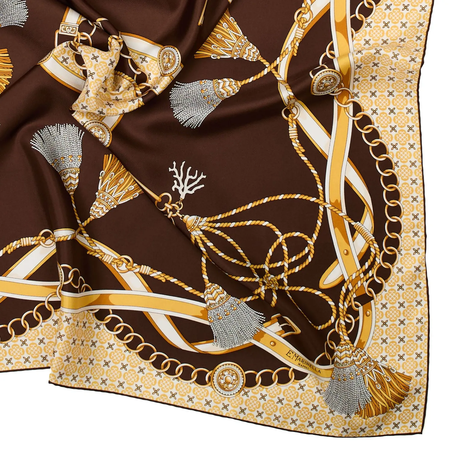 E.Marinella FOULARD|FOULARD IN SETA 90 MARRONE SCURO Microfantasia, nappine e chiavi