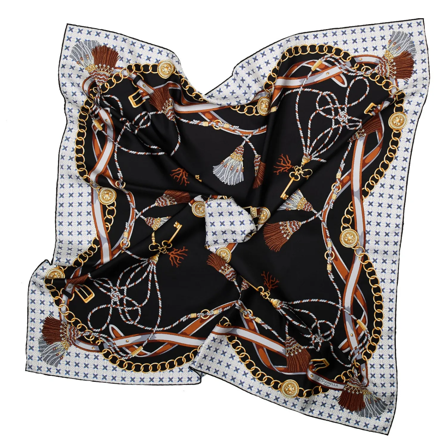 E.Marinella FOULARD|FOULARD IN SETA 90 NERO Microfantasia, nappine e chiavi