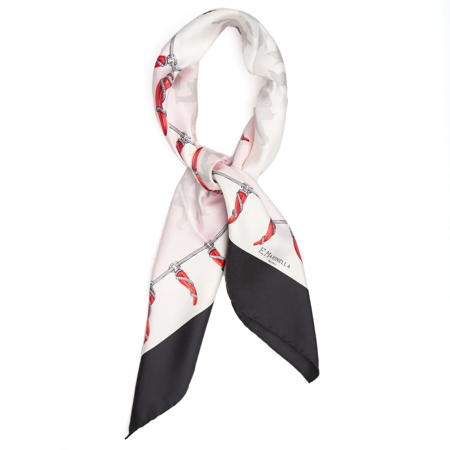 E.Marinella FOULARD|FOULARD IN SETA 90 NERO Pulcinella portafortuna