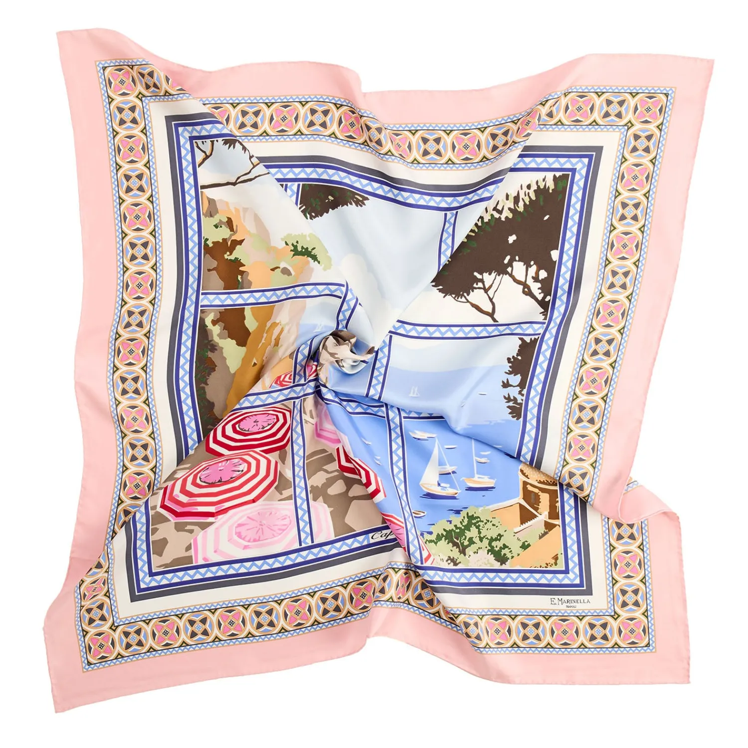 E.Marinella FOULARD|FOULARD IN SETA 90 ROSA I faraglioni di capri