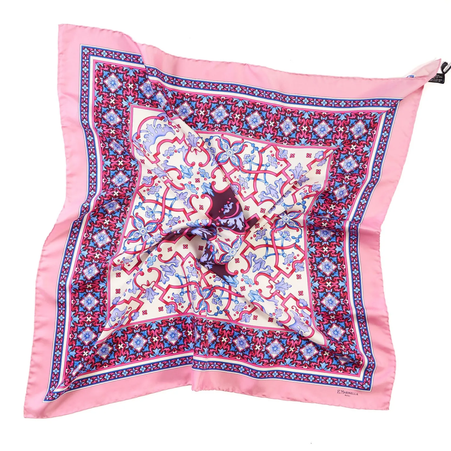E.Marinella FOULARD|FOULARD IN SETA 90 ROSA Maiolica mediterranea