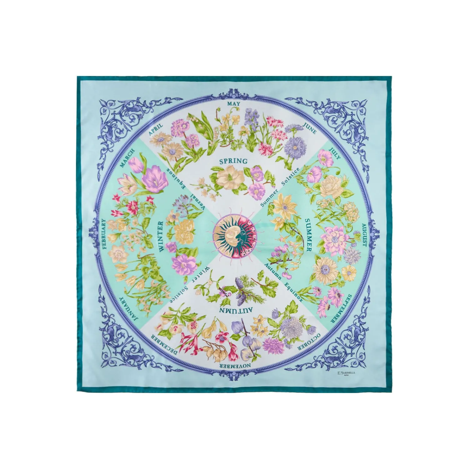 E.Marinella FOULARD|FOULARD IN SETA 90 VERDE La ruota delle stagioni