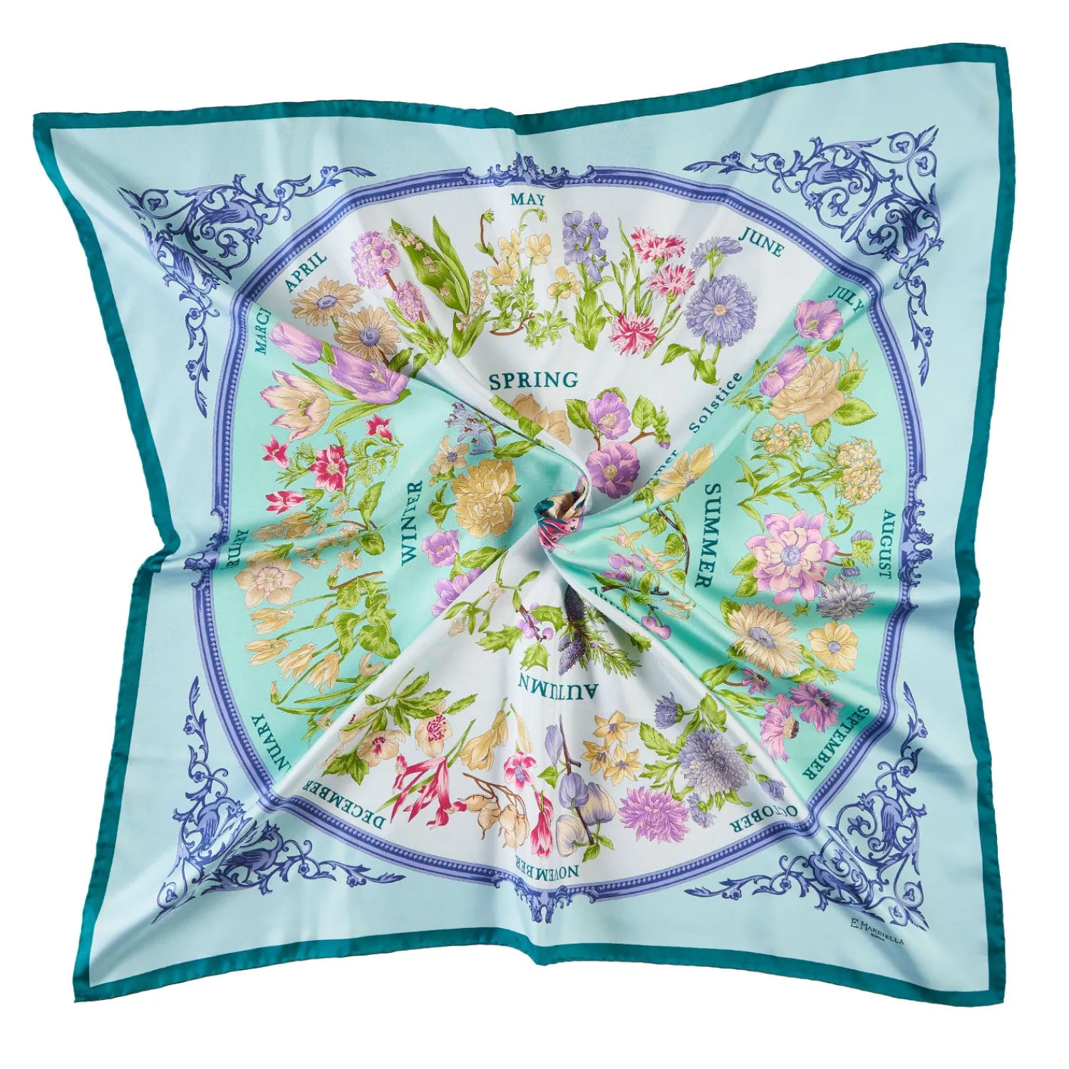 E.Marinella FOULARD|FOULARD IN SETA 90 VERDE La ruota delle stagioni