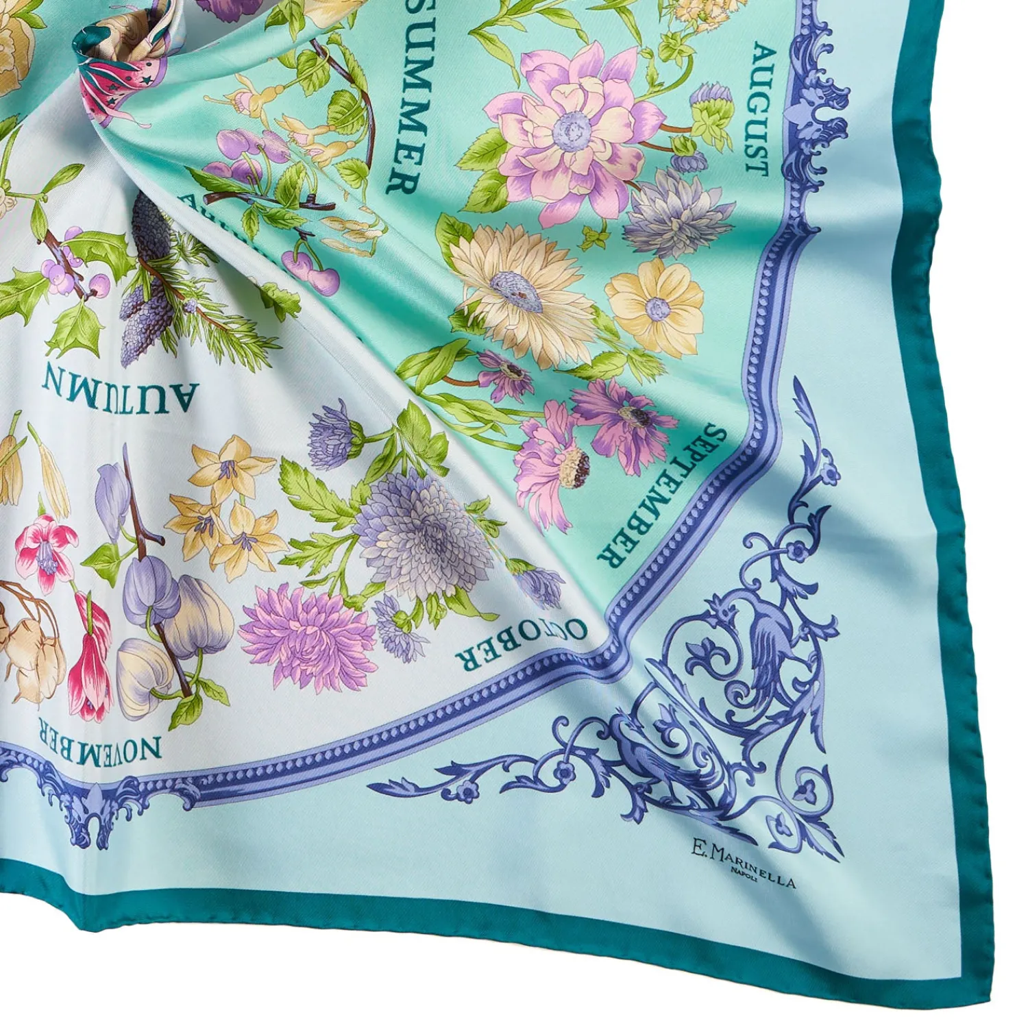E.Marinella FOULARD|FOULARD IN SETA 90 VERDE La ruota delle stagioni