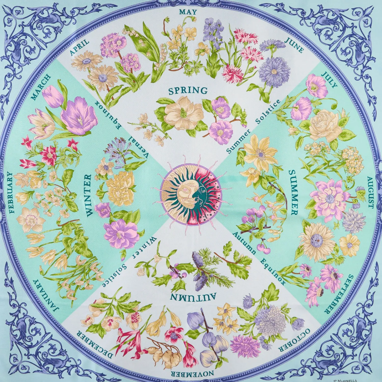 E.Marinella FOULARD|FOULARD IN SETA 90 VERDE La ruota delle stagioni