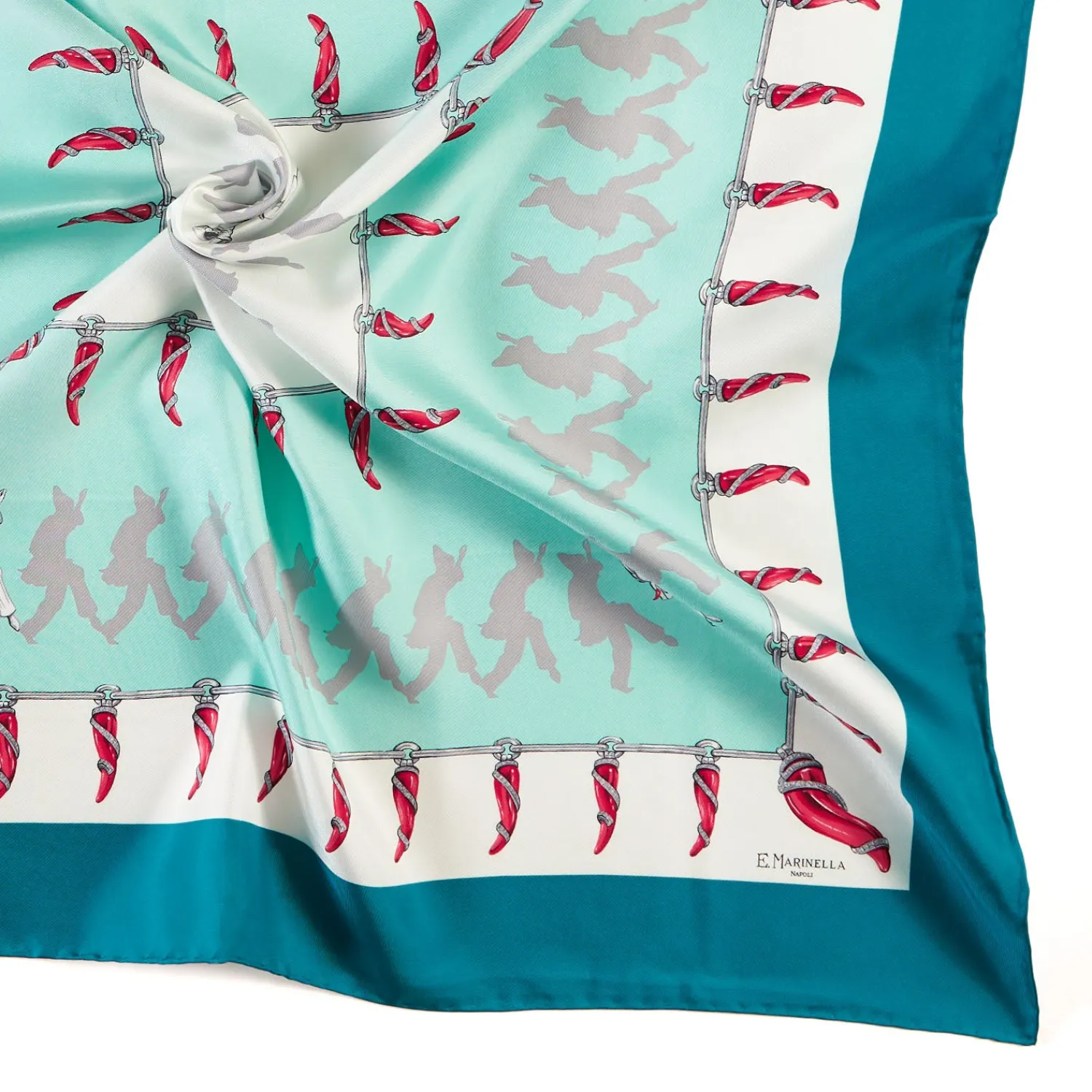 E.Marinella FOULARD|FOULARD IN SETA 90 VERDE Pulcinella portafortuna