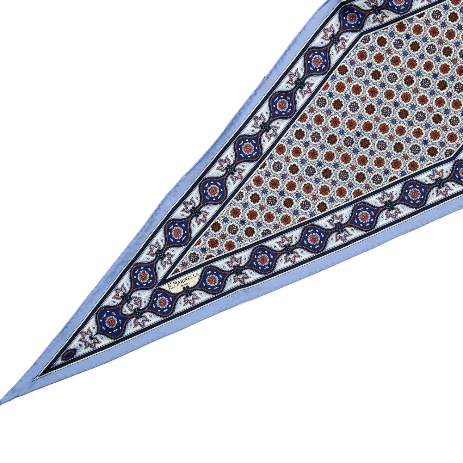 E.Marinella Foulard|FOULARD ROMBO IN SETA AZZURRO Microfantasia fiore