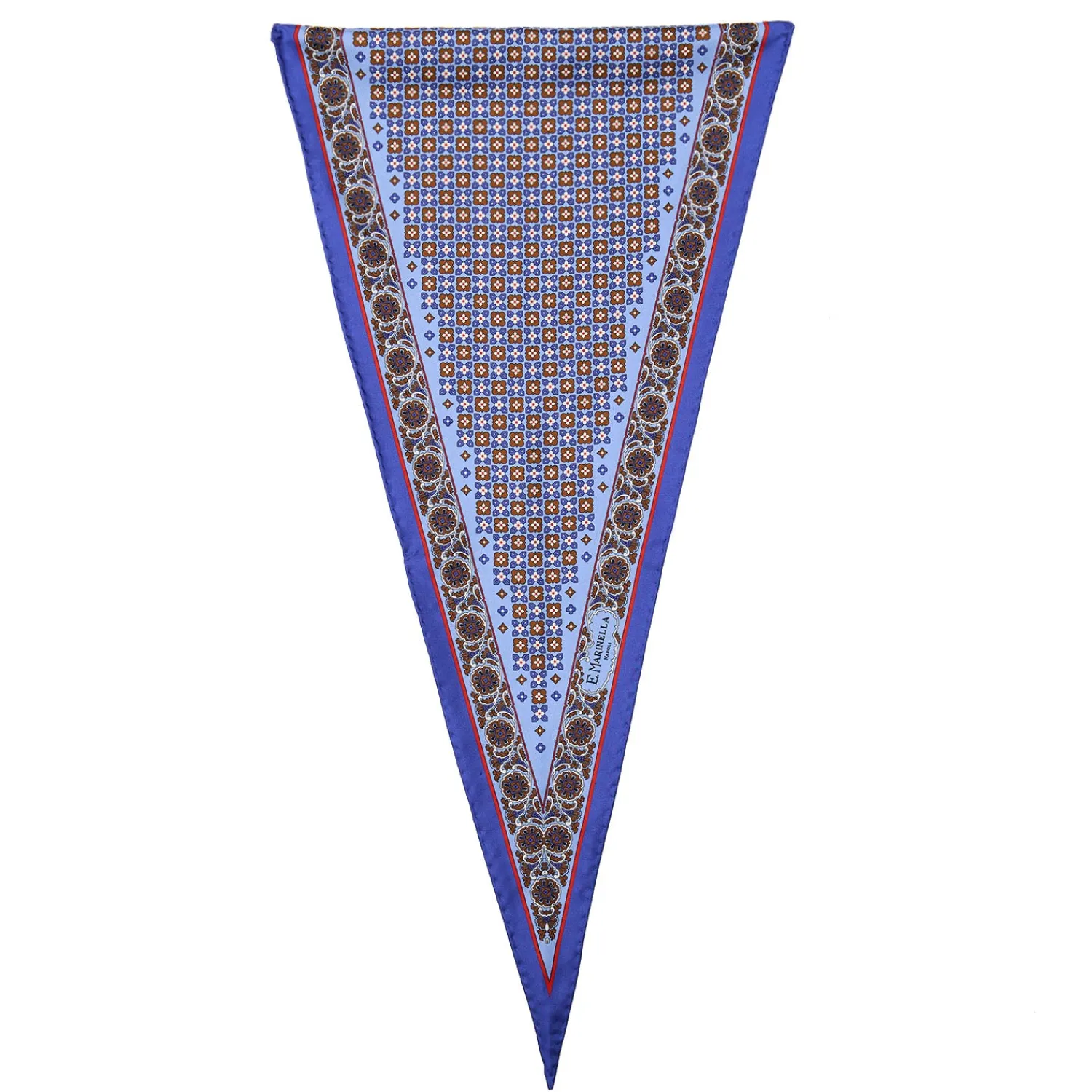 E.Marinella Foulard|FOULARD ROMBO IN SETA AZZURRO POLVERE Microfantasia fiore
