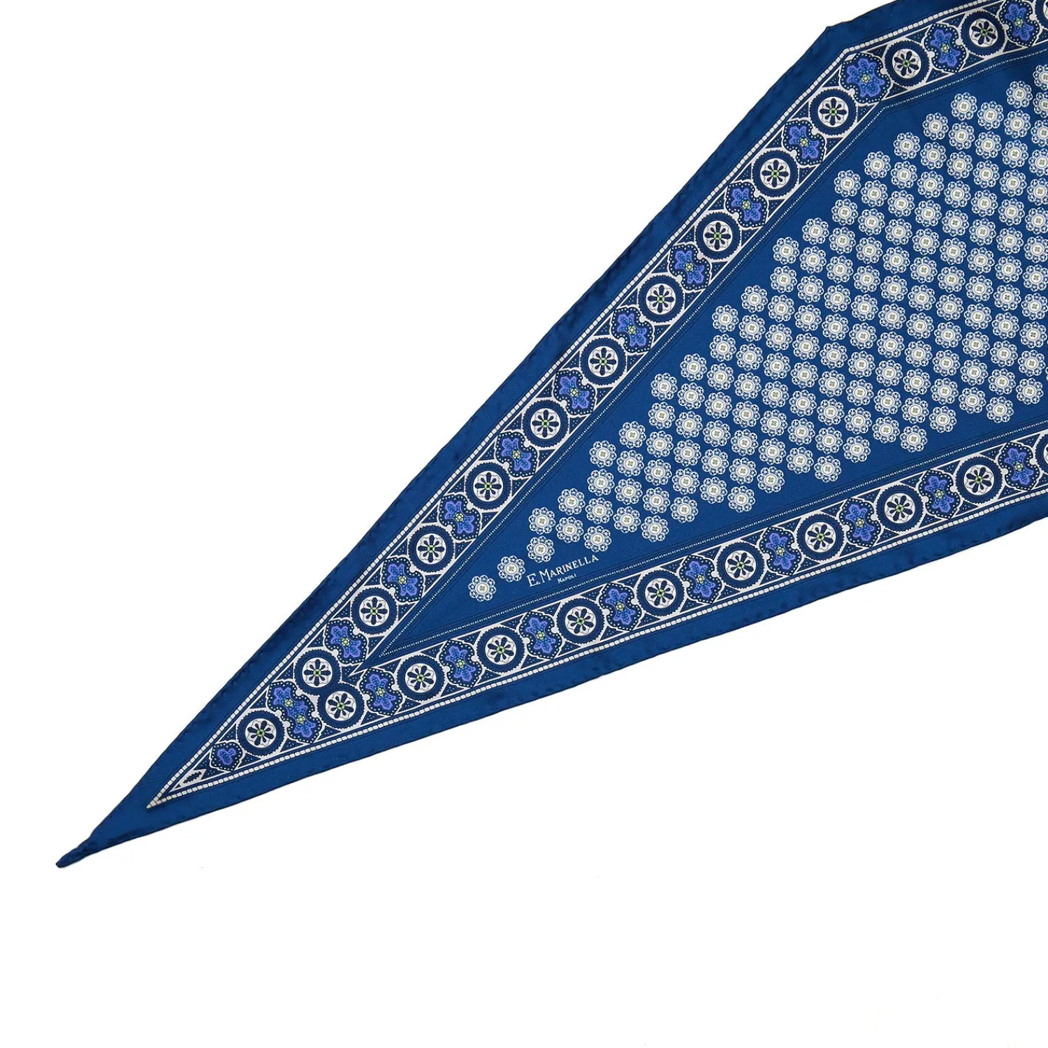 E.Marinella Foulard|FOULARD ROMBO IN SETA BLUETTE Microfantasia fiore