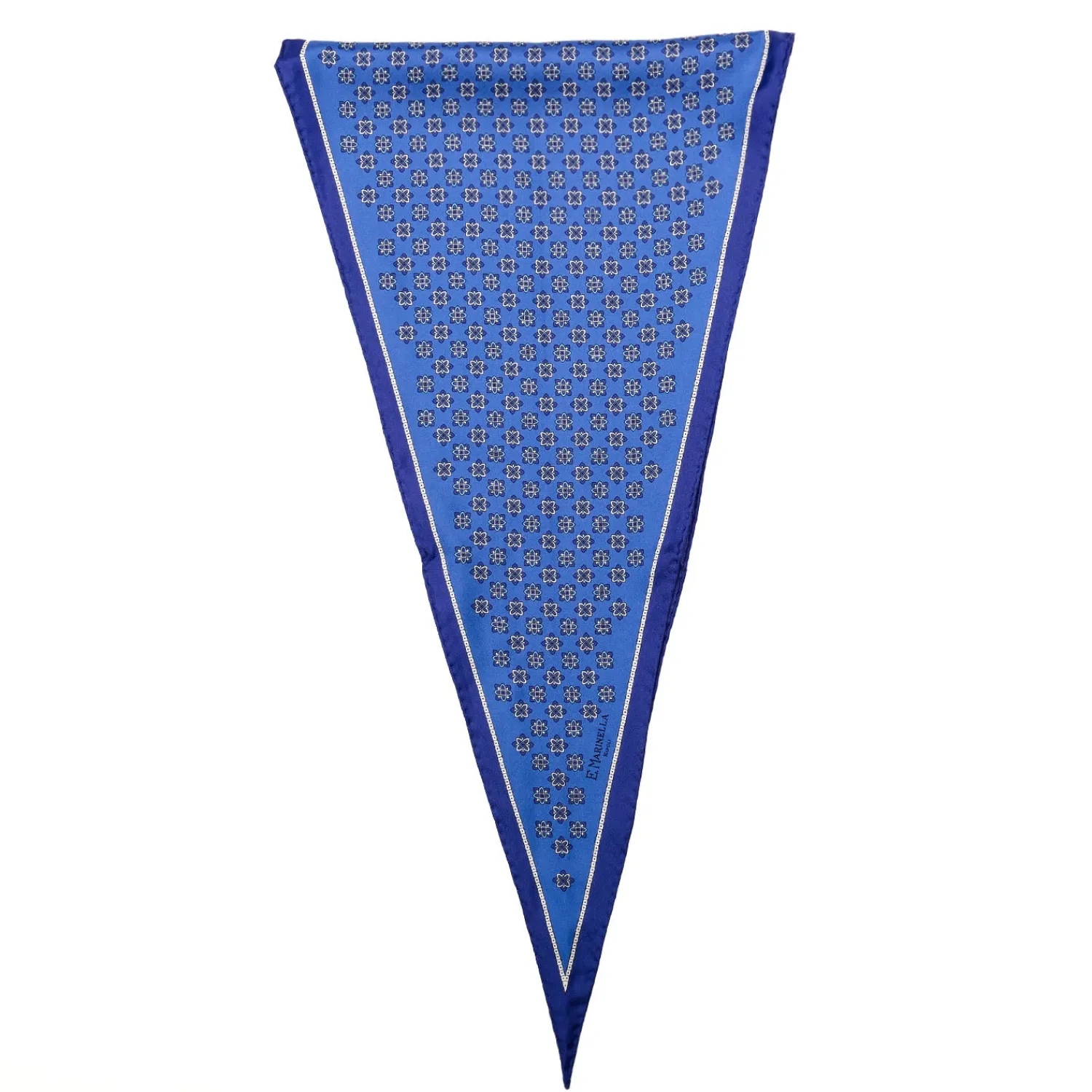 E.Marinella Foulard|FOULARD ROMBO IN SETA BLU Microfantasia fiore