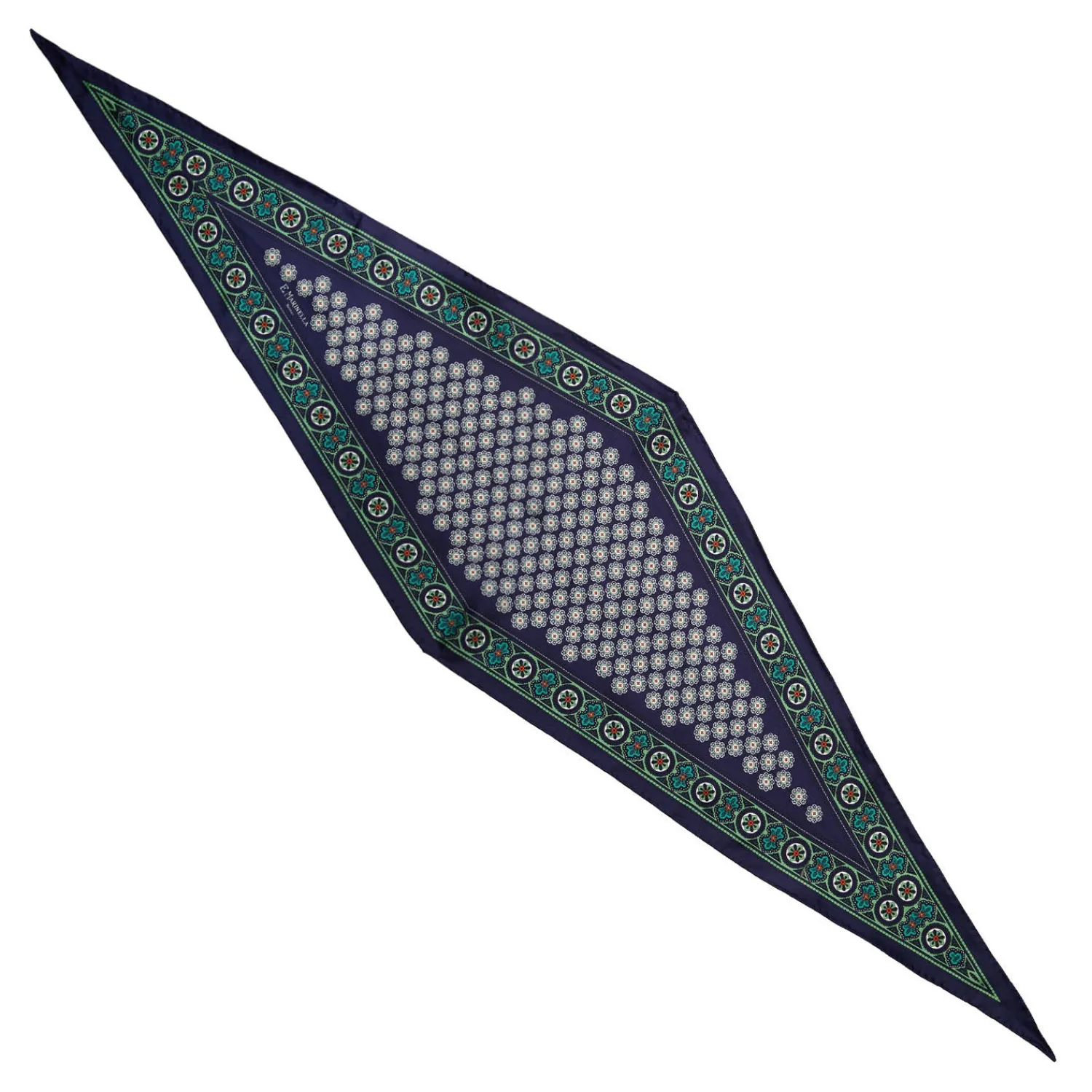E.Marinella Foulard|FOULARD ROMBO IN SETA BLU SCURO Microfantasia fiore