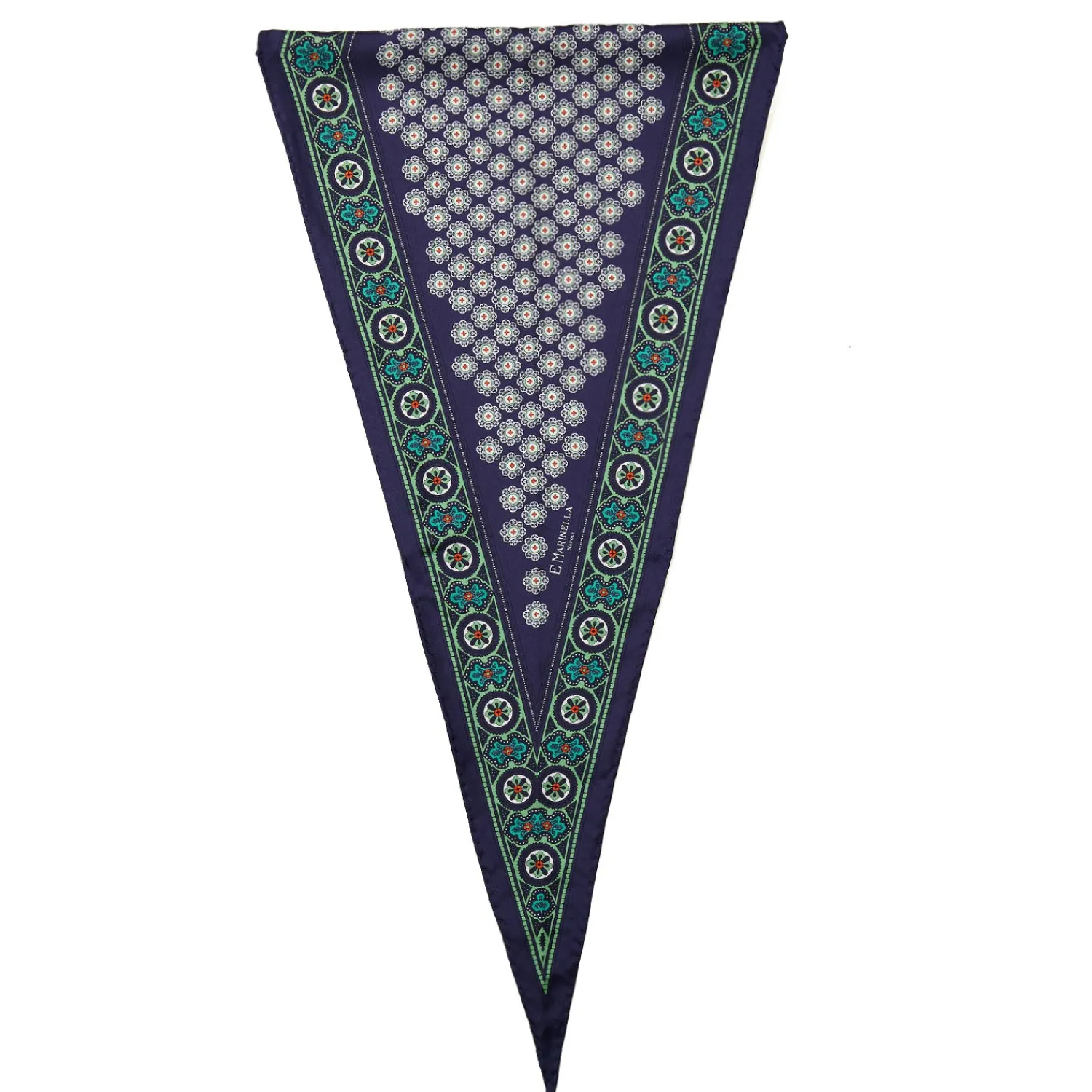 E.Marinella Foulard|FOULARD ROMBO IN SETA BLU SCURO Microfantasia fiore