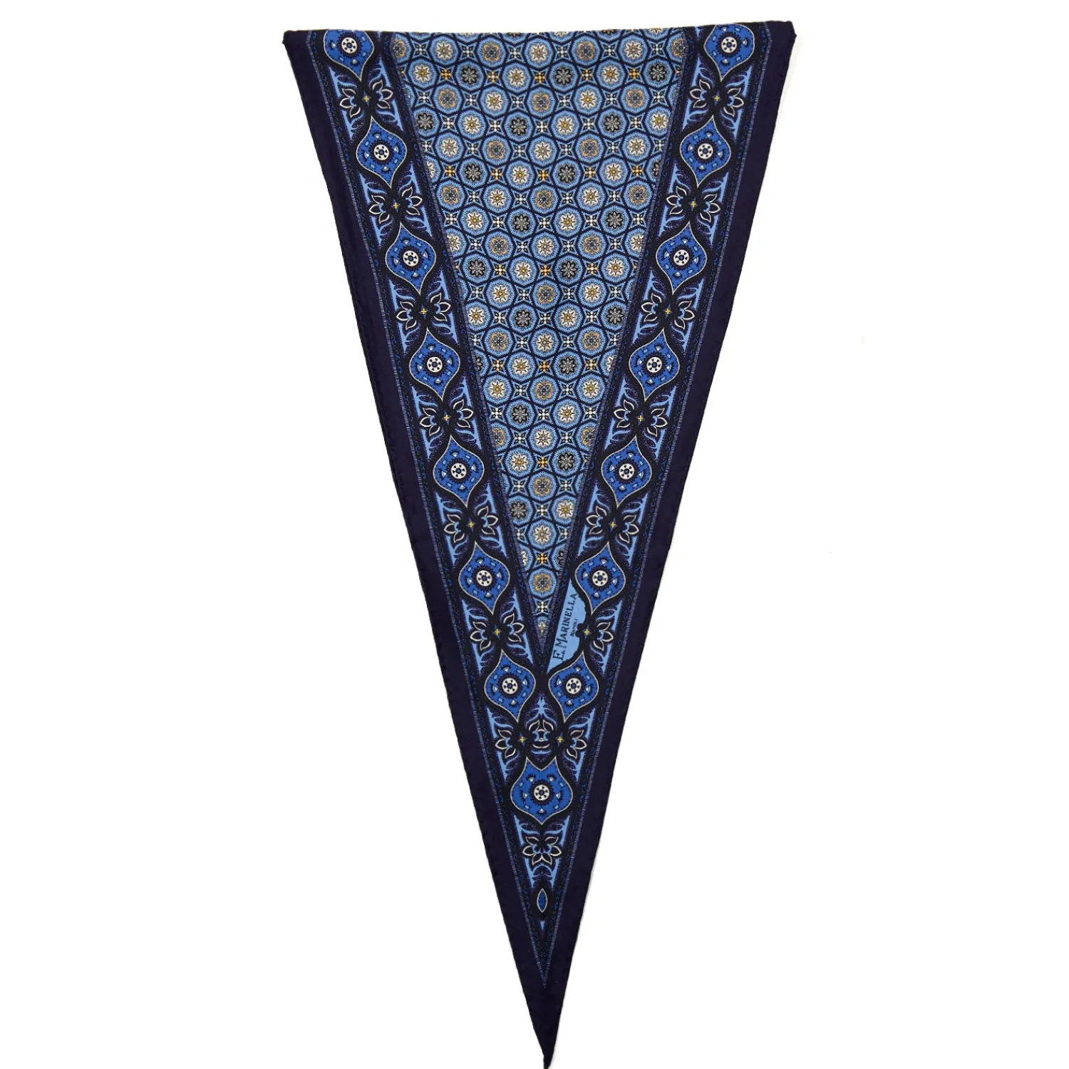E.Marinella Foulard|FOULARD ROMBO IN SETA BLU SCURO Microfantasia fiore
