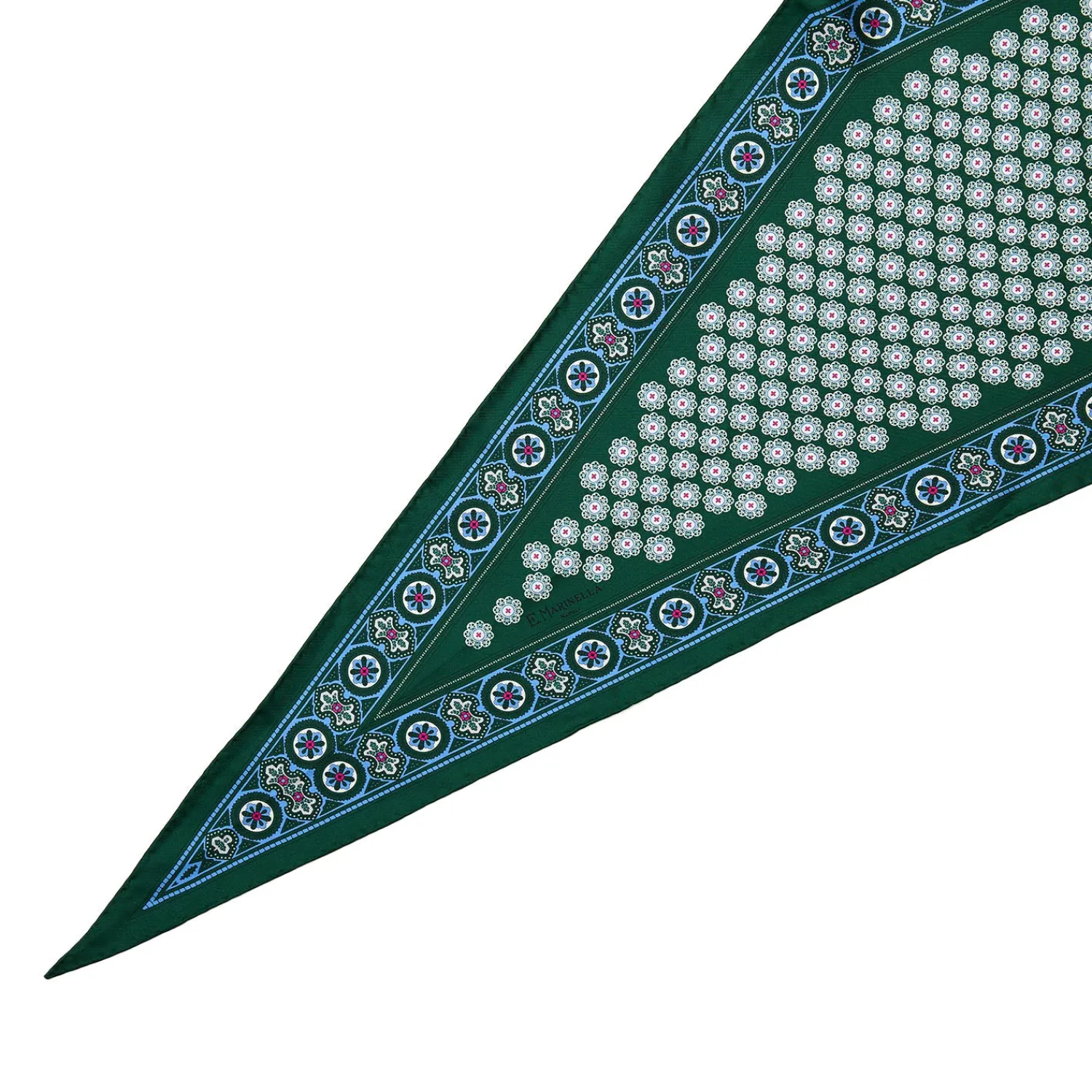 E.Marinella Foulard|FOULARD ROMBO IN SETA VERDE SCURO Microfantasia fiore