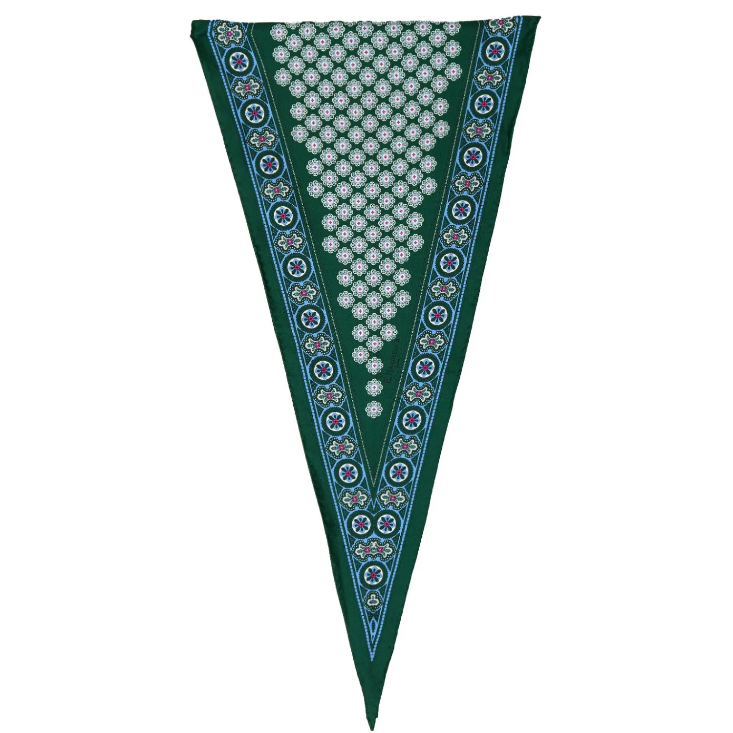 E.Marinella Foulard|FOULARD ROMBO IN SETA VERDE SCURO Microfantasia fiore