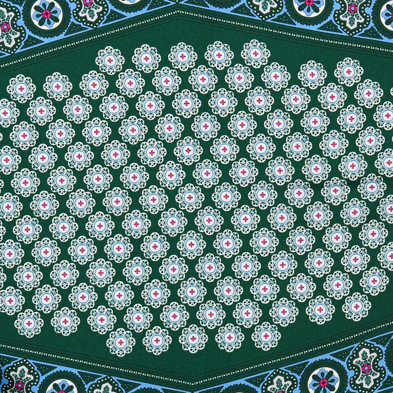 E.Marinella Foulard|FOULARD ROMBO IN SETA VERDE SCURO Microfantasia fiore
